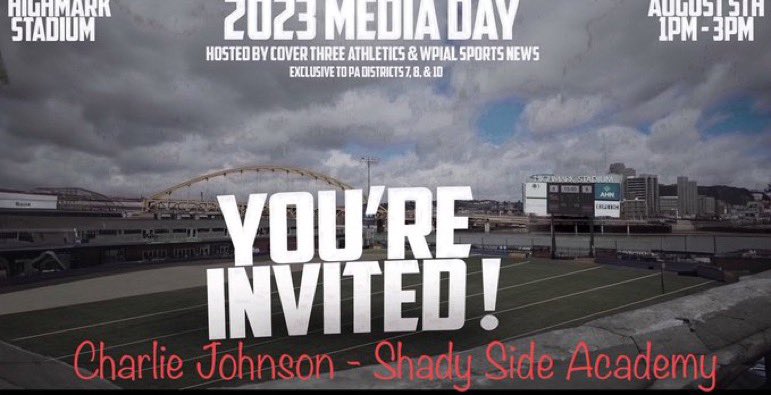 C_J_1222's tweet photo. Thank you @Cover3_ATH and @wpialsportsnews for the invite to 2023 Media Day at Highmark Stadium on August 5th. Honored to be invited. 
@SSAFBboosters @shady_side https://t.co/HGuOBw34VJ