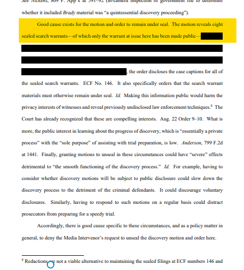 TimInHonolulu's tweet photo. I think this is new. The unsealed material in the SDFL Mar-a-Lago case reveals eight warrants were issued and only one has been made public. https://t.co/mQbYZU5n2V