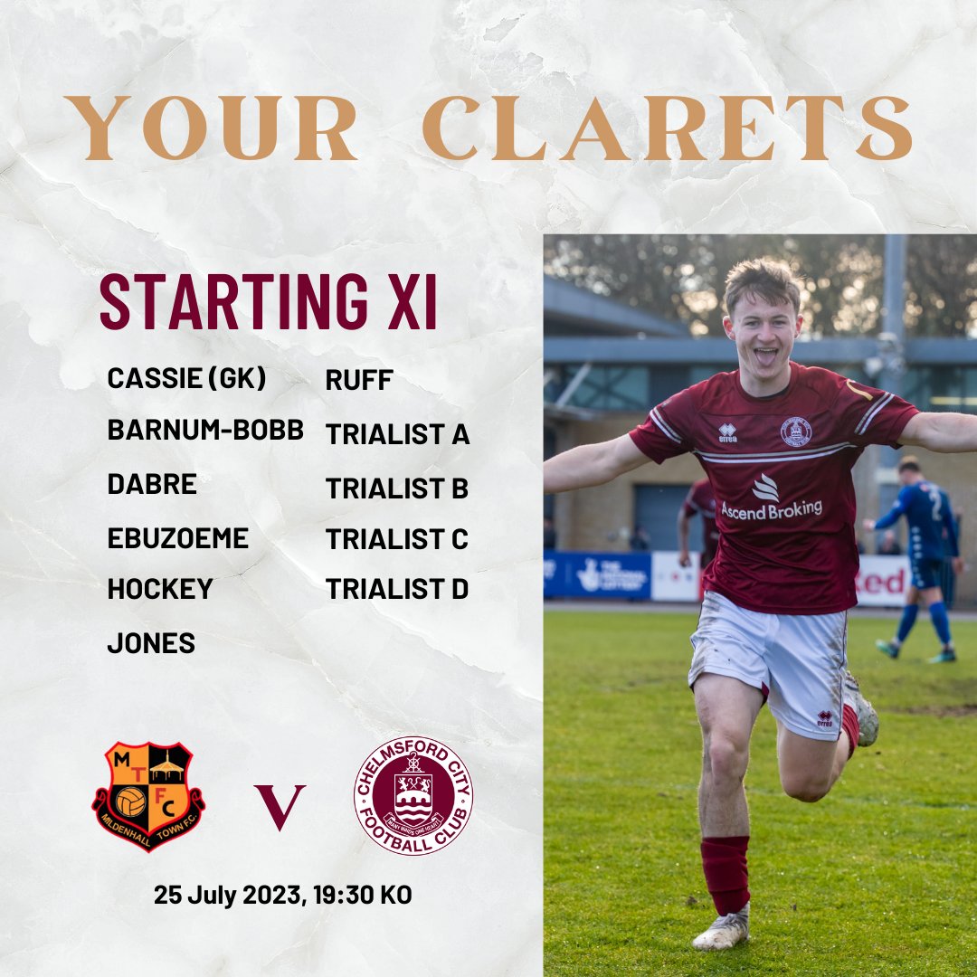 OfficialClarets's tweet photo. Here's how we line-up in both our fixtures tonight, the game is underway in Mildenhall and the teams are just coming out at Coggeshall where we will be bringing you updates from our game against Colchester United!

#ClaretsTogether https://t.co/nkOcLIRYBq