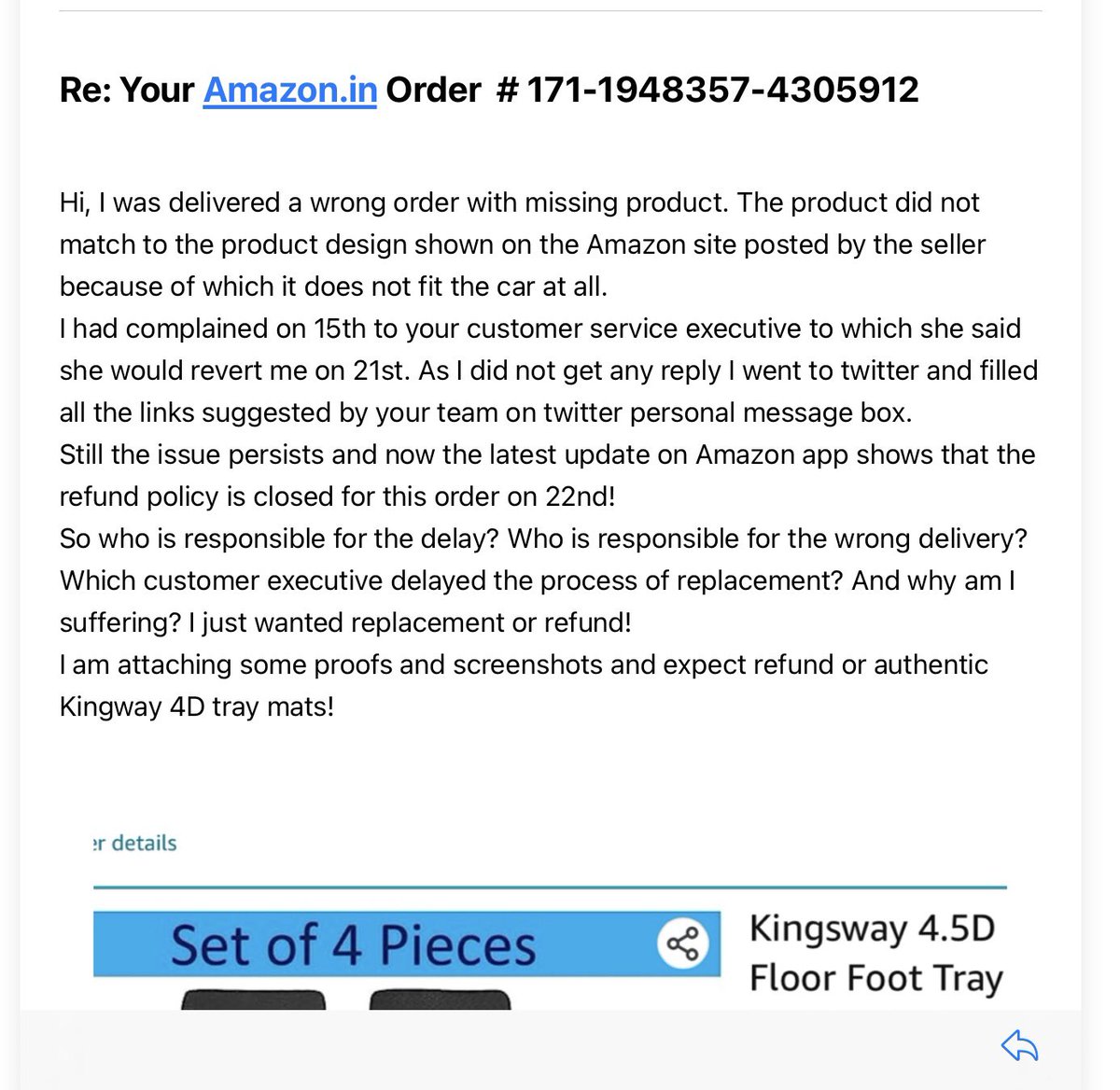 VarunBidye's tweet photo. @AmazonHelp Again no reply for this mail! https://t.co/xim7yoSSTN