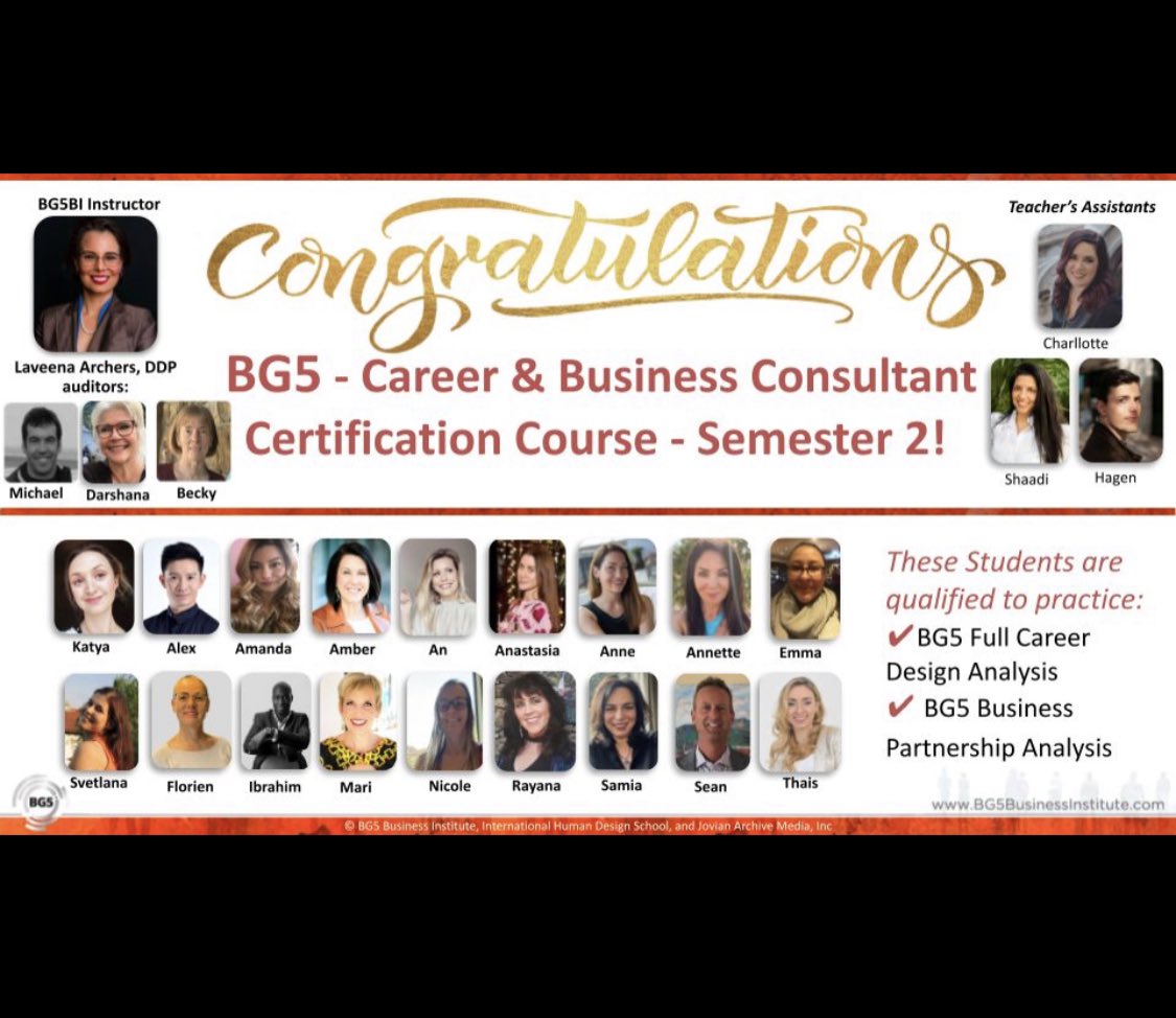 LAVEENA's tweet photo. CONGRATULATIONS to our BG5 - #HumanDesign for Business Certifications Course Semester 2!
They did a fantastic job learning about how to help others make the best decisions for their career and business success.
@bg5bi @IHDSchool
#bg5bi #humandesignsystem #humandesign #humandesignbusiness