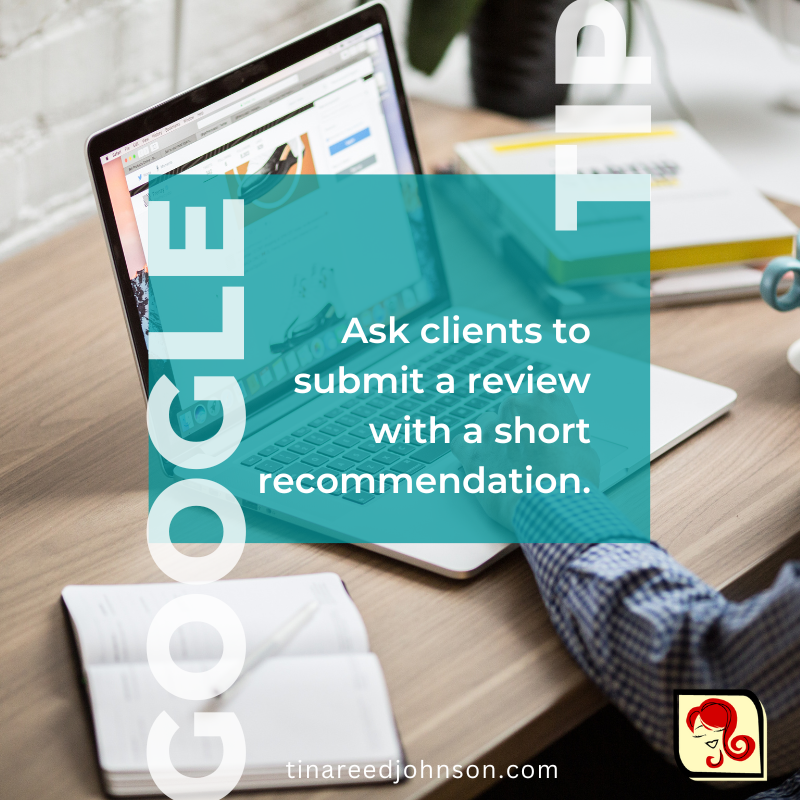 tinareedjohnson's tweet photo. Google listing tip: Ask clients with Gmail accounts to submit a Google review with a short recommendation. Good reviews make your business/organization stand out!

#onlinereviews #localsearch #googlemybusiness #techtiptuesday https://t.co/XeK1weQUgV