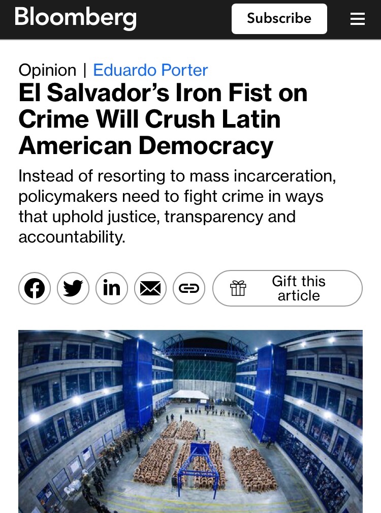 EndWokeness's tweet photo. Homicides in El Salvador are down 92% and this is how the media covers it: https://t.co/Co2BUViizW