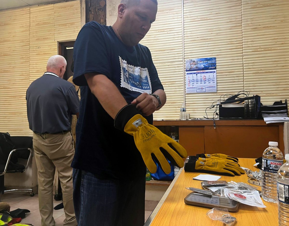 LION_Gear's tweet photo. PANAMANIAN FIREFIGHTERS GET SIZED FOR THEIR NEW LION GEAR | Welcome to the LION family, Panama firefighters! This week, we are measuring firefighters across Panama for new V-Force® turnout gear, fire gloves and RedZone™ hoods. #sizedup #WelcomeToTheFamily #VForce #readyforaction https://t.co/5u5WoF5qS2