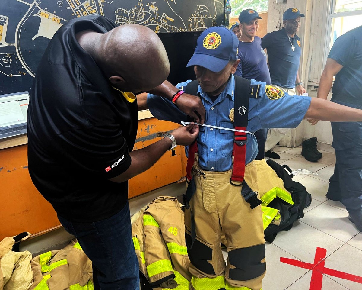 LION_Gear's tweet photo. PANAMANIAN FIREFIGHTERS GET SIZED FOR THEIR NEW LION GEAR | Welcome to the LION family, Panama firefighters! This week, we are measuring firefighters across Panama for new V-Force® turnout gear, fire gloves and RedZone™ hoods. #sizedup #WelcomeToTheFamily #VForce #readyforaction https://t.co/5u5WoF5qS2