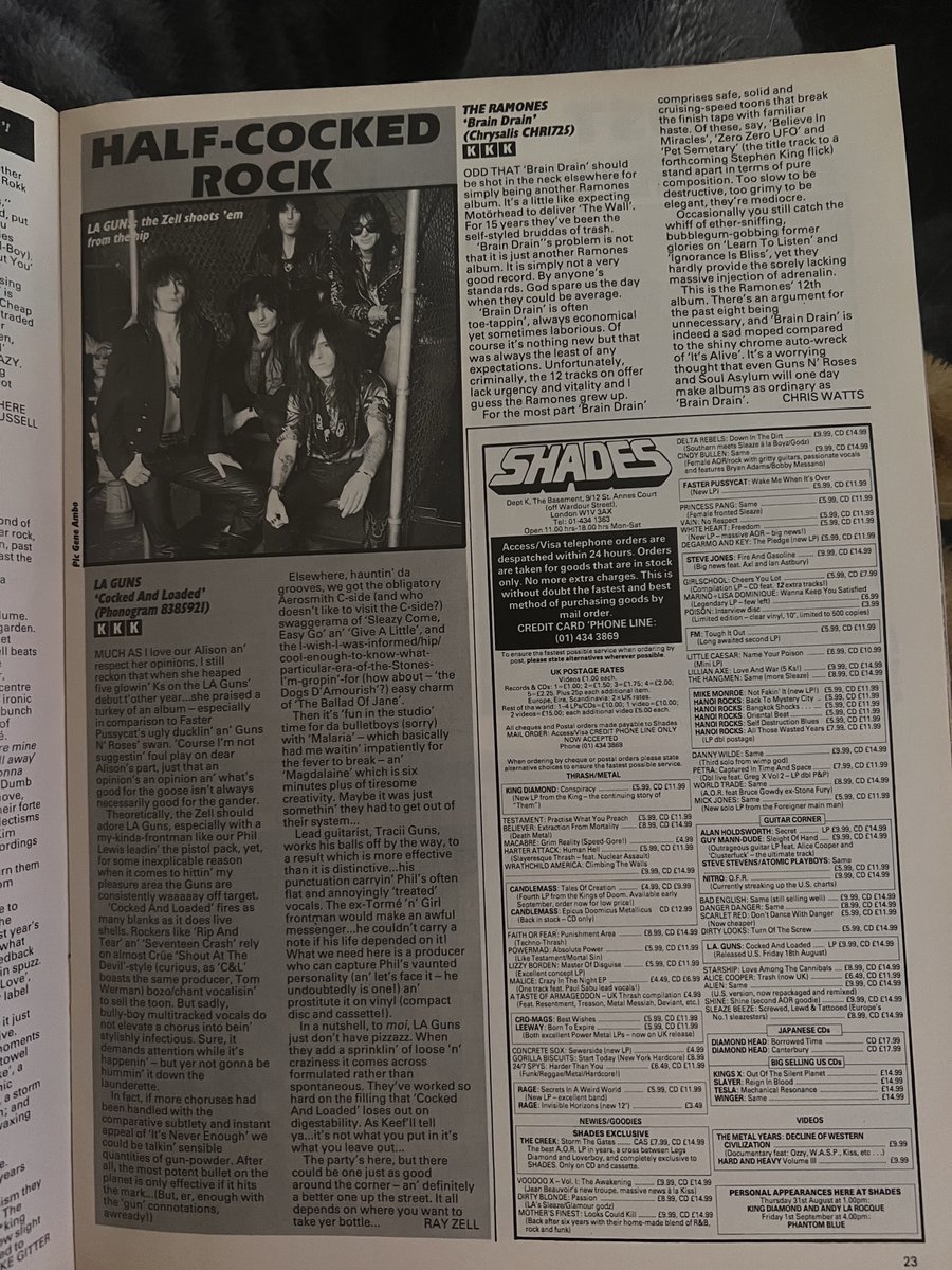 HairMetalGuru's tweet photo. #LAGuns original 1989 #Kerrang ad and 3-star review for the album #CockedandLoaded. 3 stars? #hairmetal https://t.co/NNq5hxk1O5