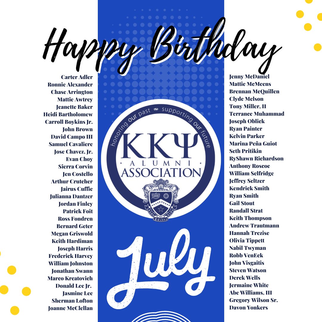 Happy Birthday to our KKPsiAA members celebrating in July!! 🎉🎉
.
.
#AlumniBirthdays #KKPsiAlumni