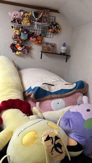 寝床完全にポケモンで揃えてる 