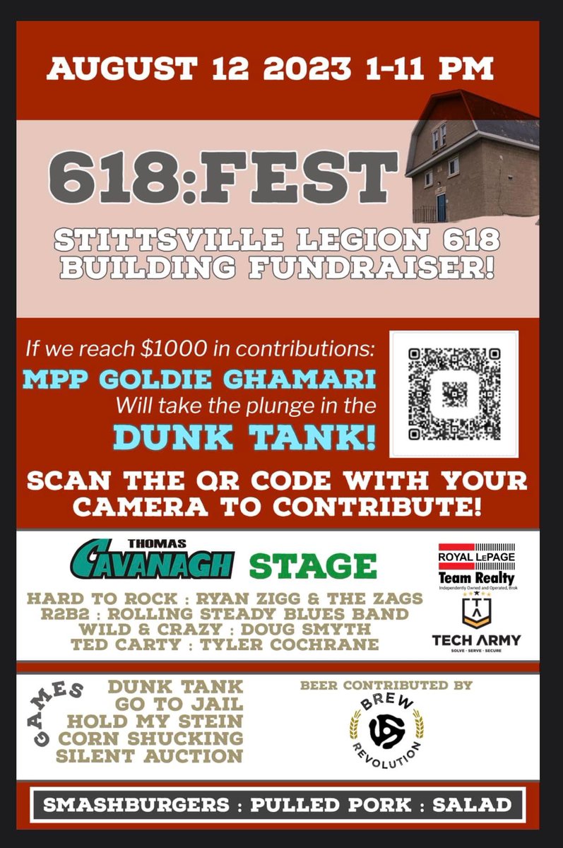 Please help us reach our goal! Come by for great bbq, awesome music, fun games and take a turn at the Dunk Tank. You never know who will take the plunge 😉 #618Fest #stittsvillelegion618 #618fundraiser