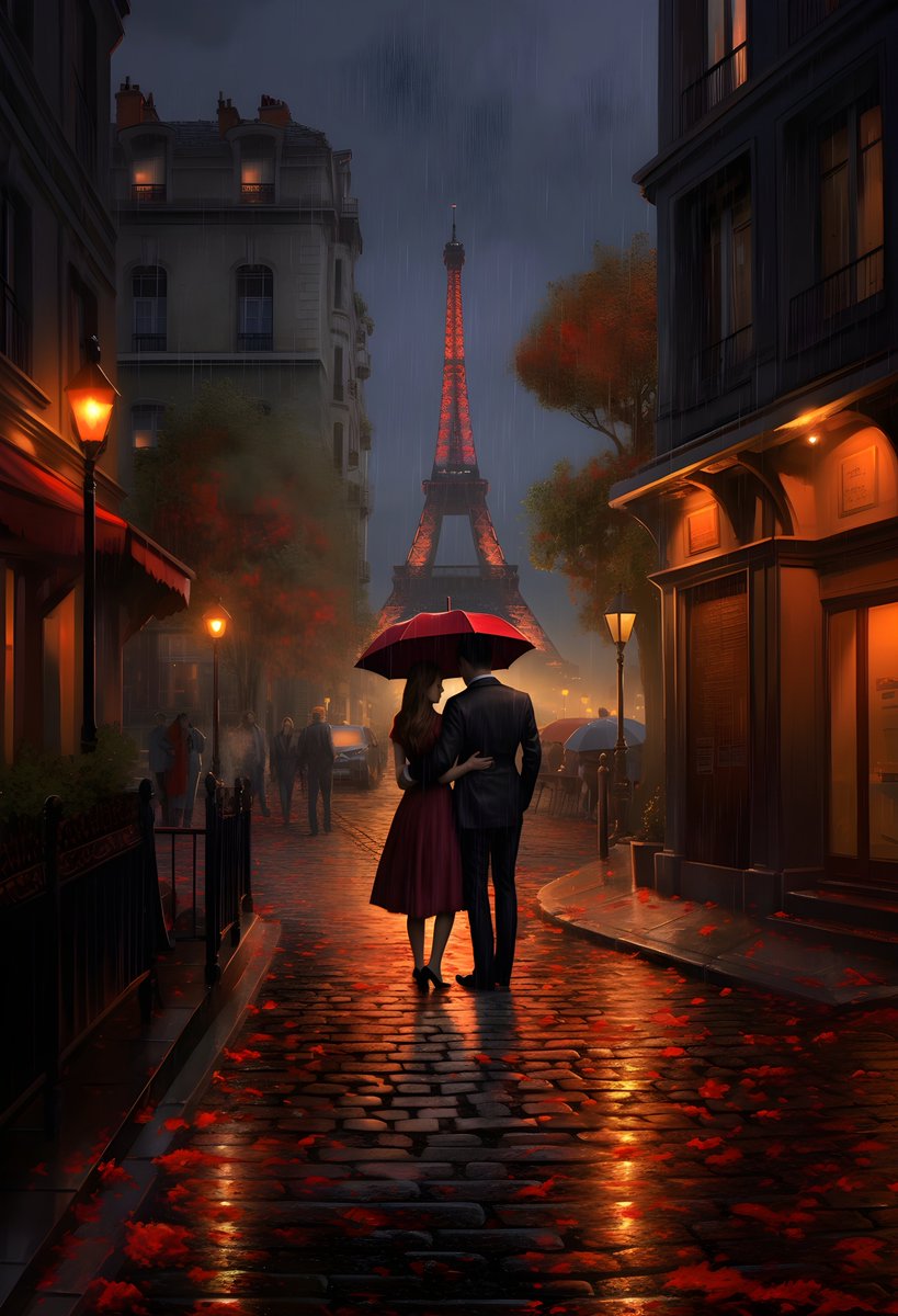 LukeAiWalker's tweet photo. Parisian Dusk: Eiffel Tower View with Red Umbrella Couple

#aiart #aiartwork #midjourney #parisart #redumbrella https://t.co/4jROIlkAZi