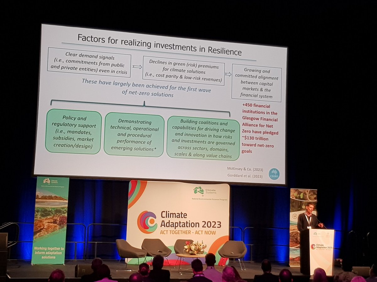 On Day 2 plenary of National #ClimateAdaptation Conference Russ Wise from <a href="/CSIRO/">CSIRO</a> is talking about enabling #resilience investment. #climateadapt2023 <a href="/nespclimate/">Climate Systems Hub</a> <a href="/ClimateGriffith/">Griffith Climate Action</a>