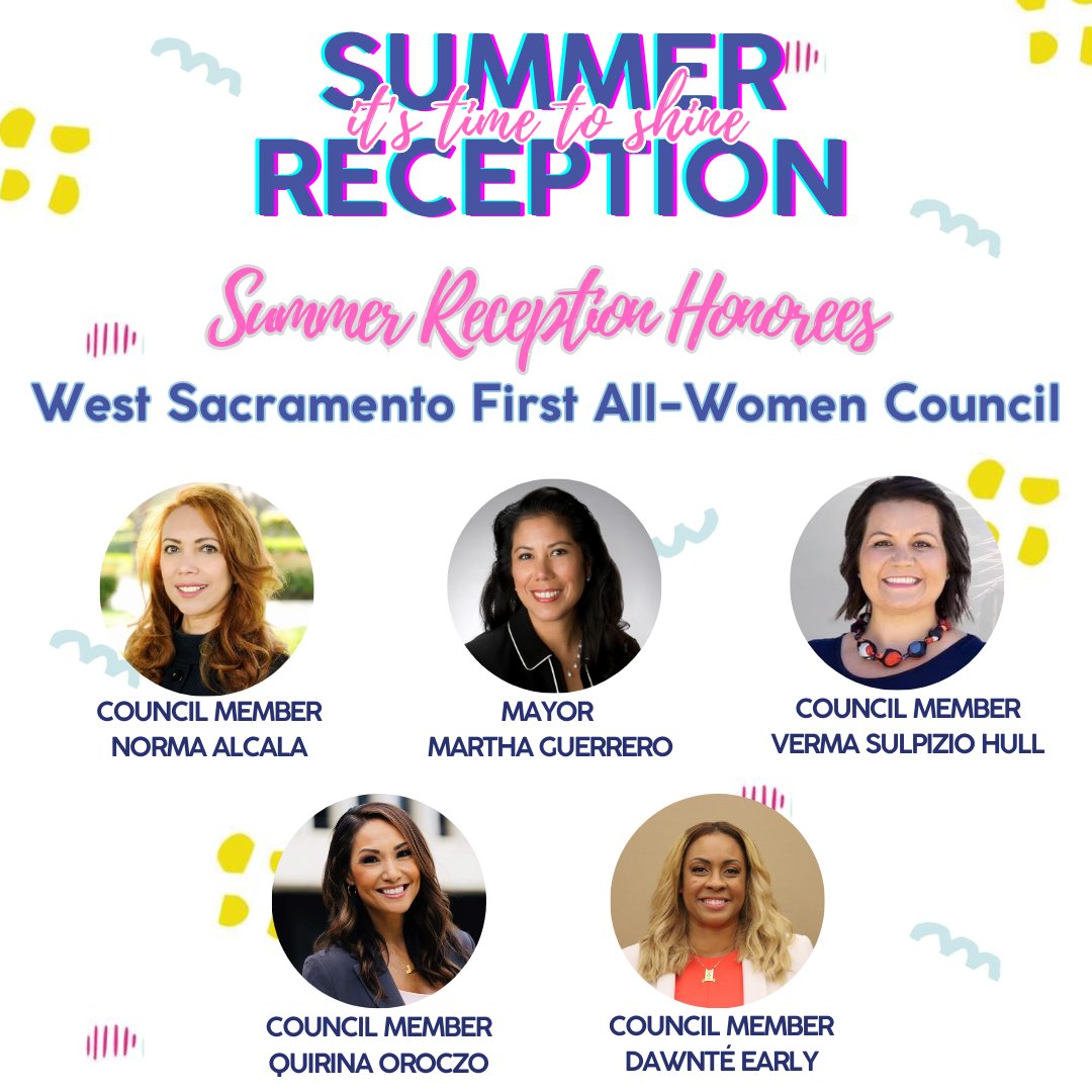 Join us us August 14 in Sacramento as we shine a light on the stars of the all women City Council of West Sacramento! We will celebrate with music and great food and cold beverages!Details and ticket: cawomenlead.org/2023summerrece… 

#cawomenlead #leadership #womensupportingwomen