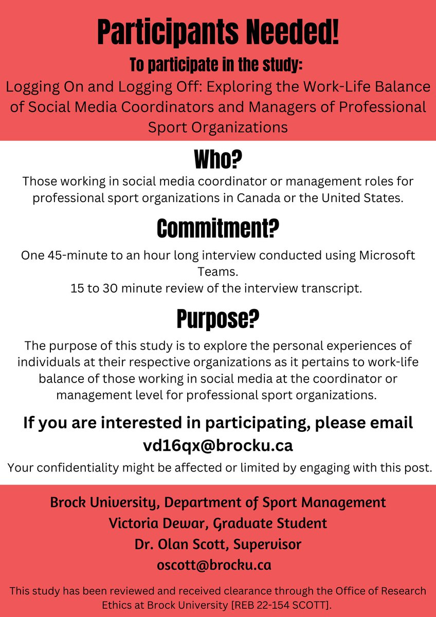 _victoriadewar's tweet photo. Do you…

🟥 Work for a professional sport organization located in Canada or the United States 
🟥 Work in a social media coordinator or management role 
🟥 And are available for a 45 min to hour long interview conducted online?

Then this study is for you! 

#SocialMedia https://t.co/s4WD1rzCIH