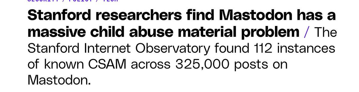 Cinnamum's tweet photo. @TexasLindsay_ You can’t even read the headline of the article you posted, can you? Among 325 000 posts that were searched, 112 contained csam. That’s of course 112 too many, but 324 888 less than you claim. https://t.co/8RCxsqKBD7