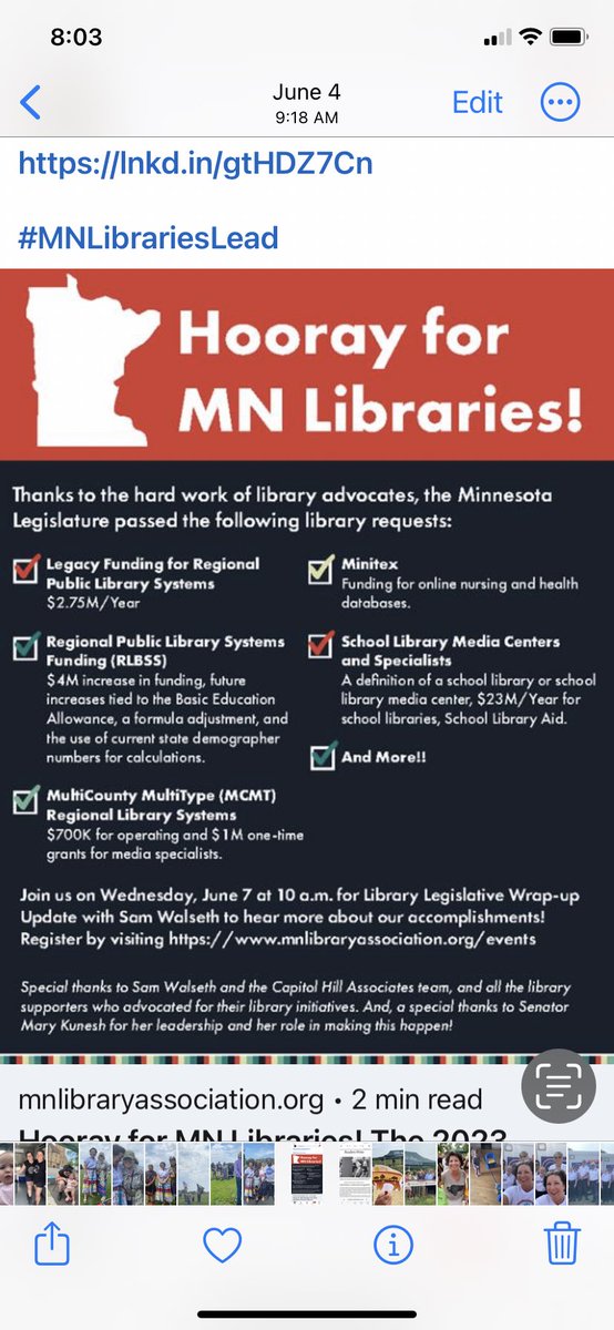 MaryKunesh9's tweet photo. This was the perfect way to spend my day— with a room full of SCHOOL LIBRARY MEDIA SPECIALISTS!

This session the #mnleg Education Committees made libraries a priority … check to see if your school has a licensed LMS, if not, we’re working on it! 

#mnitem https://t.co/Jr7SxKbHsQ