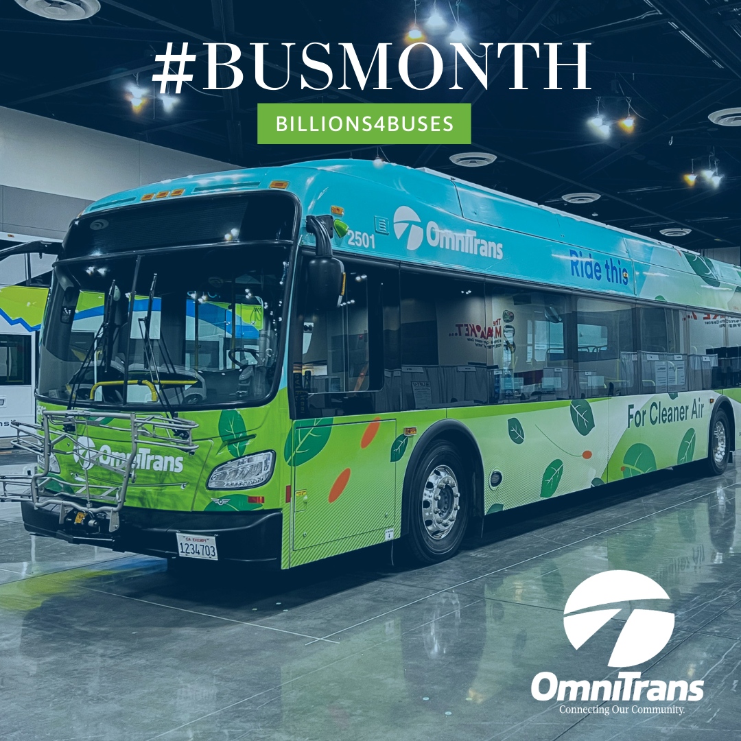 Celebrating @federaltransitadministration #BUSMONTH &amp; #Billions4buses! Thank you to <a href="/FTA_DOT/">Federal Transit Admn</a>, which recently awarded an $86.8 million construction grant to Omnitrans &amp; <a href="/gosbcta/">SBCTA</a> to help build out the West Valley Connector bus rapid transit project. 

bit.ly/3DwaAYG