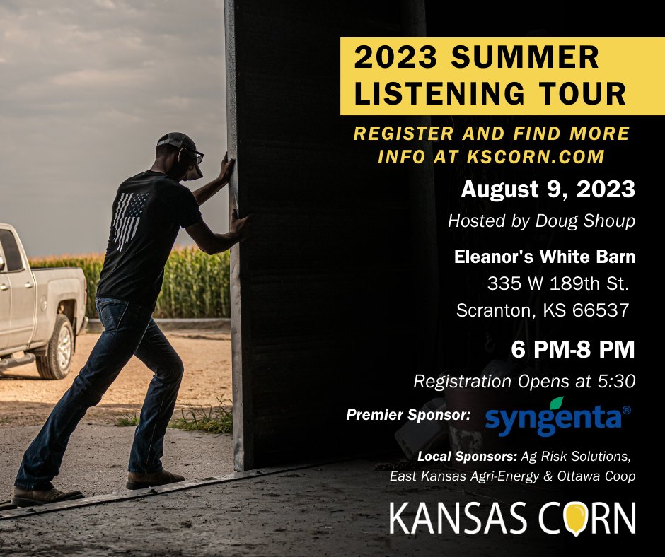 AgRiskSolutions's tweet photo. We are proud to help sponsor the @kscorn Summer Listening Tour stop in Scranton, KS on August 9. Hosted by @DougShoup1. RSVP here: https://t.co/pxwXdswZF7 https://t.co/IgUcrjYKtg