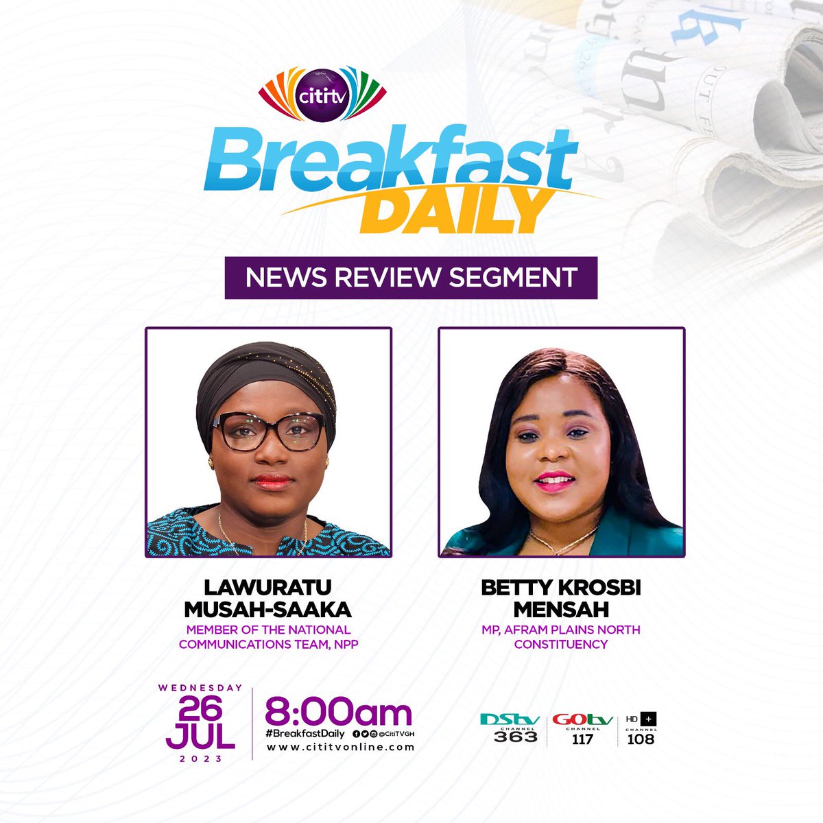 MichaelFianyo1's tweet photo. Make time with Hon. Betty Krosbi Mensah MP for Afram Plains North tomorrow on @CitiTVGH #BreakfastDay https://t.co/V0PlJSei5G
