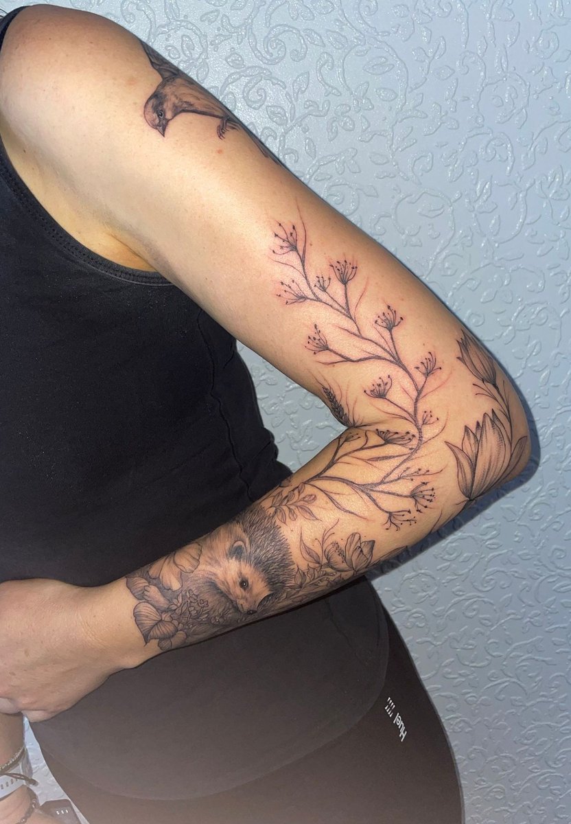 outlookisrosy's tweet photo. I'm a little bit in love with my tattoo artist 🥰 ... and this little fella! who the kids have named 'Pablo' 🦔
Operation 'midlife crisis sleeve' - Day 1 complete #INK #tattoo #natureink #tattoos https://t.co/XLwYlpyfay