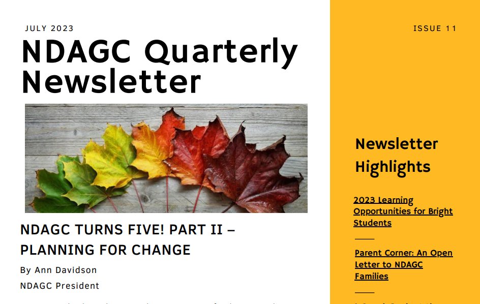 DakotaGifted's tweet photo. The July 2023 NDAGC Quarterly Newsletter is out! Be sure to check out the latest within our organization and across our state in gifted education.
https://t.co/mLZ0xv8Z2d https://t.co/b9upQixfbo
