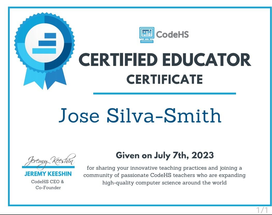 JoseLSilvaSmith's tweet image. Thank you @CodeHS! And thank you @TISDProud for your continuous support & making sure our students have the opportunity to experience & explore different Computer Science courses! ❤️👍😉 #CodeHS #TISDProud