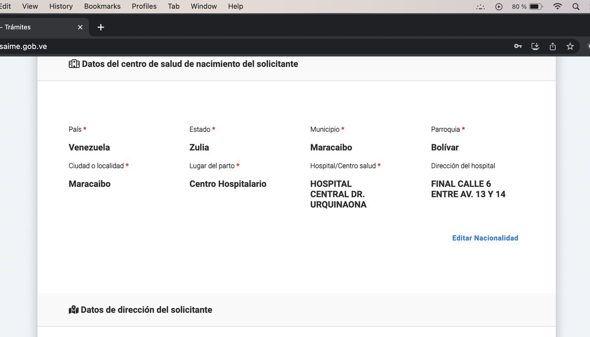 AlonsoOcando's tweet photo. @mccoam Me eliminó de nuevo la planilla y me llegó el correo de siempre. Esta vez, le di editar y seleccione el Hospital donde nací y ahora automáticamente me apareció la dirección del hospital. Luego agendé nuevamente, esta vez para el 24 de Octubre. https://t.co/i1vx6uqyna