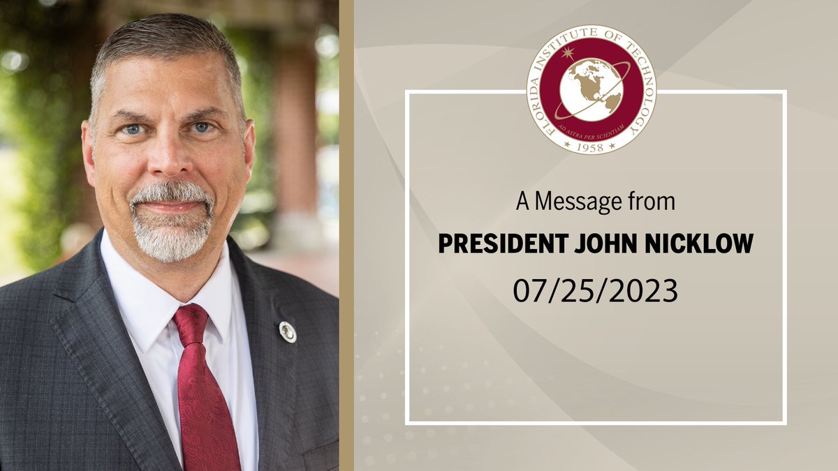 As his first month at Florida Tech comes to a close, President Nicklow takes a moment to share some observations, updates, and even his social media handles with the university community. 

View the full message at: fit.edu/about/presiden…