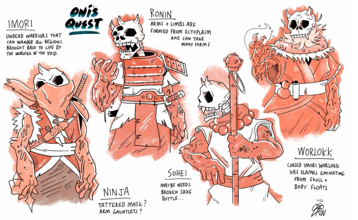 yokai_kingdom's tweet image. All good things start an idea...
Here is the early concept art designing the Undead Oni, terrible late-game foes directly under the Worlokk of the Void himself 😈
Art by @getaloadageo 🎨
#GameArt #illustration #IndieGameDev