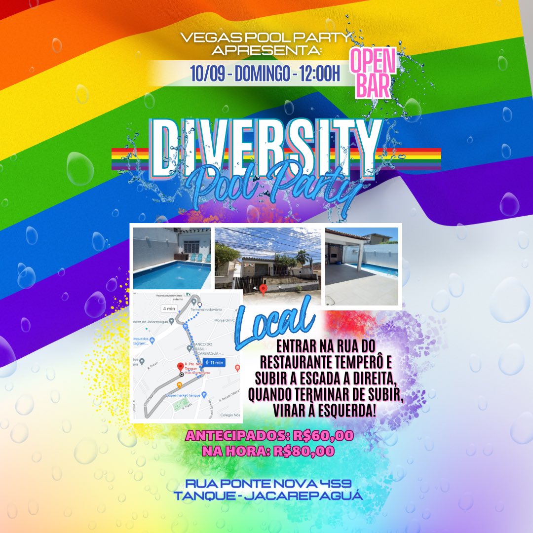festavegasrj's tweet photo. VEGAS POOL PARTY - DIVERSITY! (OPEN BAR) 🐻🏳️‍🌈￼

Data: 10 de Setembro (Domingo)
Horário: 12:00 as 20:00h
Local: Rua Ponte Nova 459 - Tanque/Jacarepaguá 

• Antecipados: R$60,00 (até o dia 09/09)
• Na hora: R$80,00

link p/compra e mais informações na descrição da página! https://t.co/sAD1cERewb
