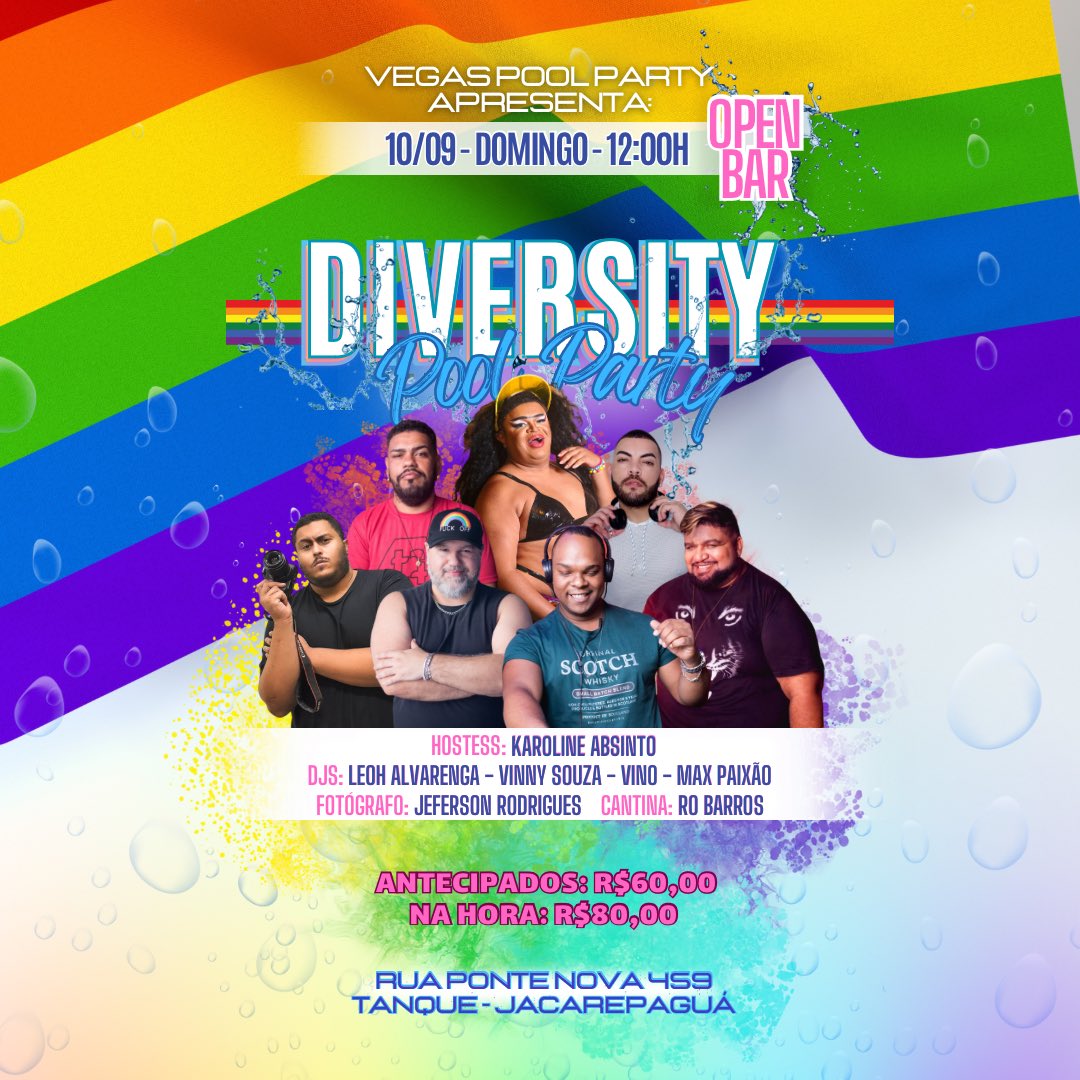 festavegasrj's tweet photo. VEGAS POOL PARTY - DIVERSITY! (OPEN BAR) 🐻🏳️‍🌈￼

Data: 10 de Setembro (Domingo)
Horário: 12:00 as 20:00h
Local: Rua Ponte Nova 459 - Tanque/Jacarepaguá 

• Antecipados: R$60,00 (até o dia 09/09)
• Na hora: R$80,00

link p/compra e mais informações na descrição da página! https://t.co/sAD1cERewb