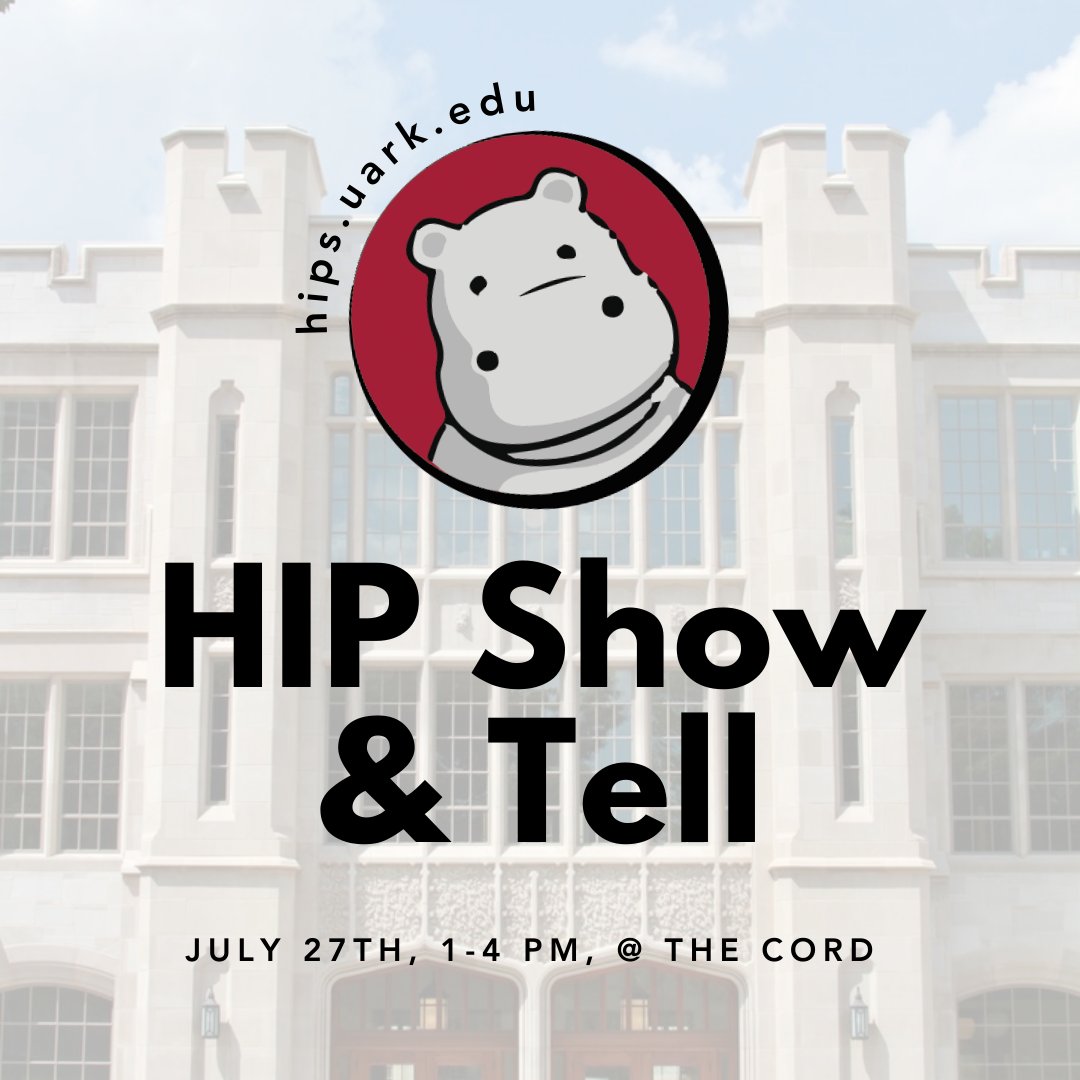 uarksuccess's tweet photo. Join the campus-wide High-Impact Practices (HIP) Collaborative this Thursday from 1-4pm at the CORD for the 2023 HIP Show &amp; Tell!

The event is free and open to the entire campus community.

Learn more &amp; RSVP at https://t.co/3riI2V99TW.

#UARK #SuccessHappensHere https://t.co/HFhYk3f6jK