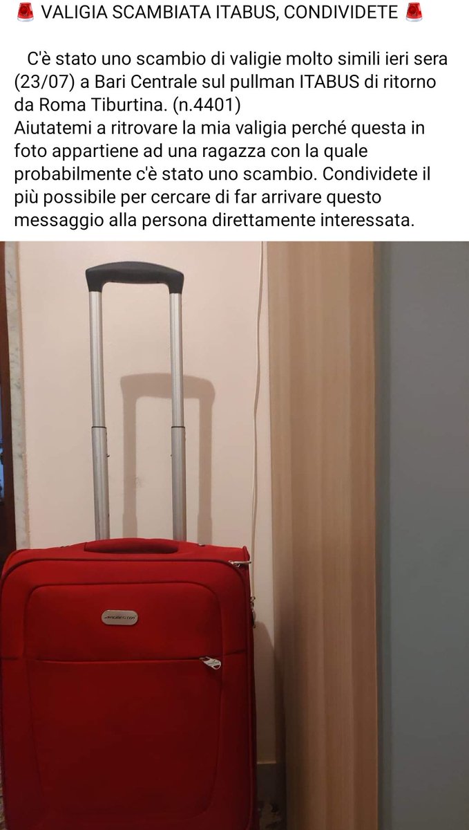_Axel100's tweet photo. 🚨 FATE GIRARE IL PIÙ POSSIBILE 🚨
     Per qualsiasi informazione o segnalazione contattatemi in direct.

#ITABUS #valigiascambiata https://t.co/1mJonoYH0D