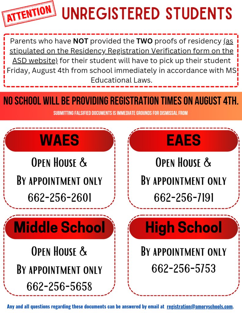 WAESWestASD's tweet photo. Important Information for Unregistered Amory School District Students https://t.co/mffvuIeM4A