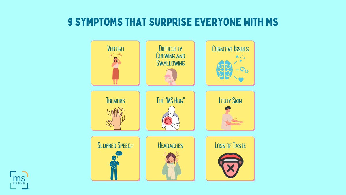 MS_Focus's tweet photo. Some of these symptoms are rare and overlap with other conditions, so you may not connect them with your MS. 

If you’re feeling any of the signs we’ve detailed here, it’s always a good idea to get checked out by your primary care provider. https://t.co/5xqX633LQJ