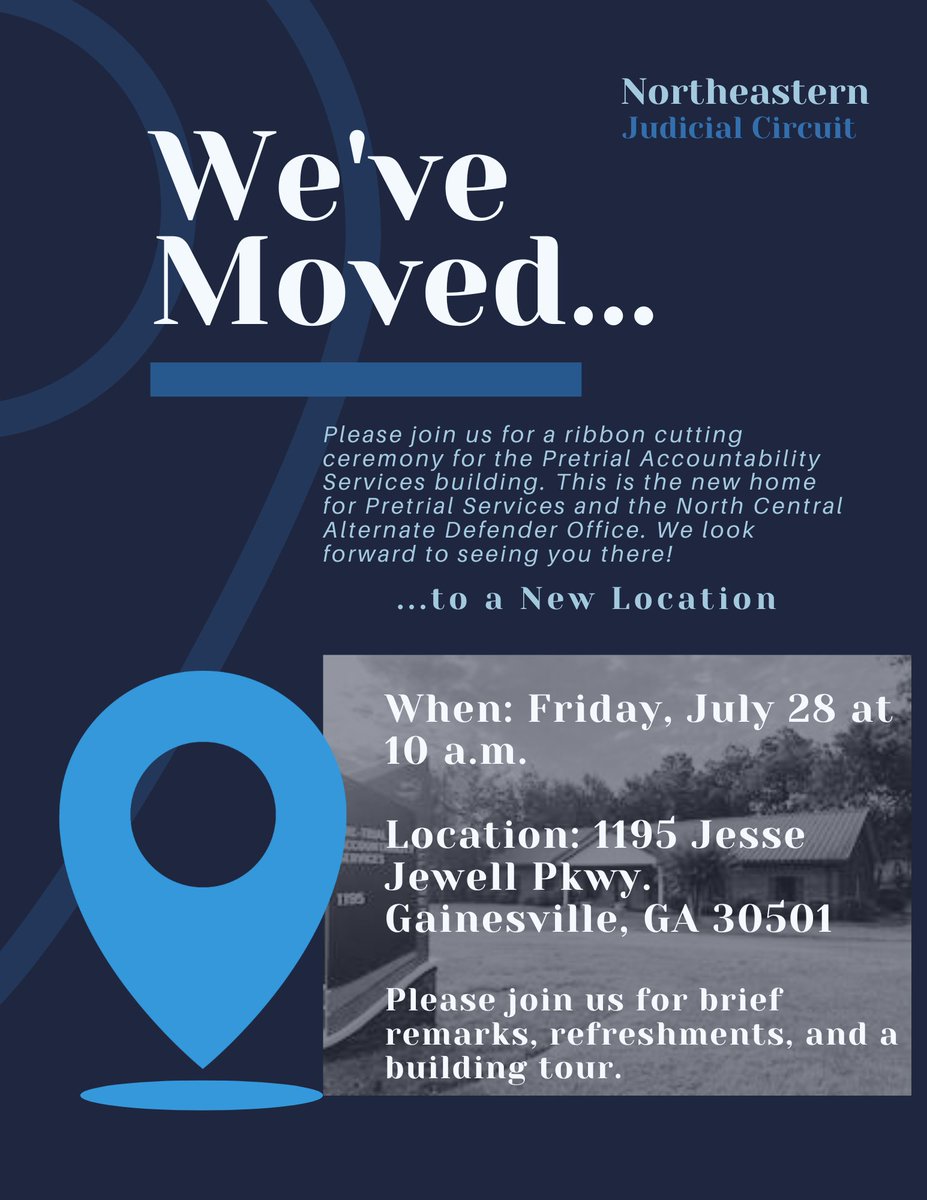 hallcountygov's tweet photo. NORTHEASTERN JUDICIAL CIRCUIT’S PRETRIAL SERVICES TO HOST RIBBON CUTTING AT NEW LOCATION

The event will be held this Friday at 10 a.m. to unveil the new location at 1195 Jesse Jewell Pkwy. We hope to see you there! 

Read the full story here: https://t.co/WnrcoadGKY https://t.co/QHuo3j1jv3