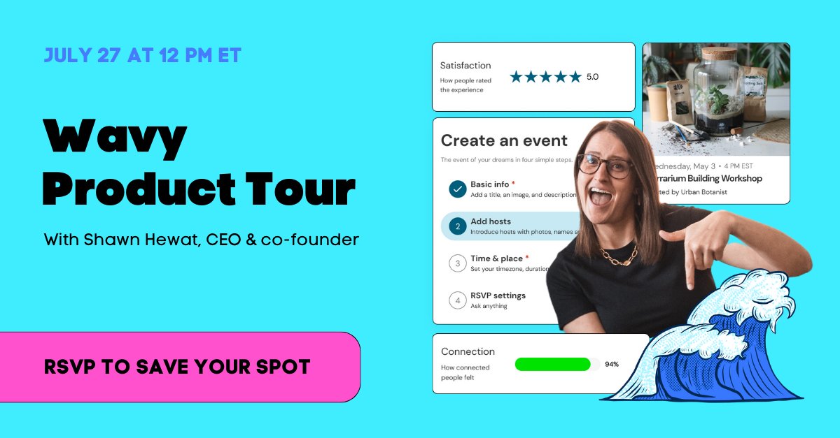 Hit us with a 🙋‍♀️ if finding low-cost, high-impact engagement ideas for your team is a challenge. We got you! 💙 Join us on July 27th for a live demo of Wavy–you're guaranteed to get some tactical, remote event ideas you could implement right away. culture-reef.app.joinwavy.com/public/event/c…