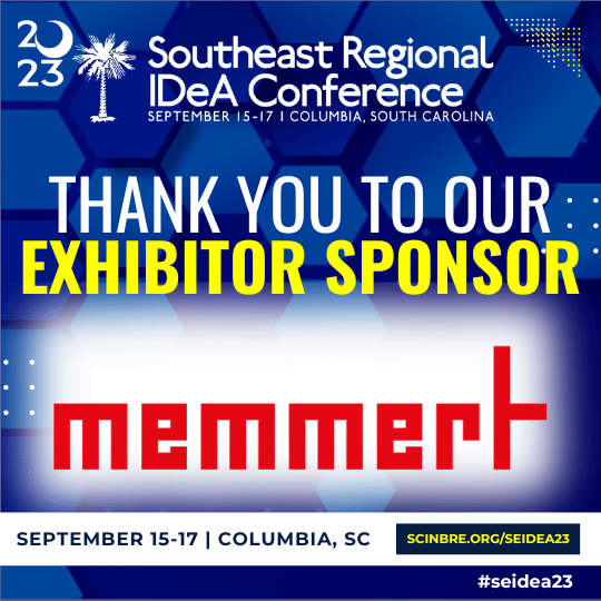 SCINBRE's tweet photo. @seidea23 gives a shoutout to our new Exhibitor Sponsor – @memmertusa! Thanks for helping make the SE Regional IDeA Conf, Sept 15-17, a success. Learn more: https://t.co/v0OmI8J6Va

@NIH @NIGMS @epscoridea @NAIPInetwork @ARINBRE @ky_inbre @lbrn_inbre @MS_INBRE @PRINBRE1 @WV_INBRE https://t.co/xTOuuXZFTn