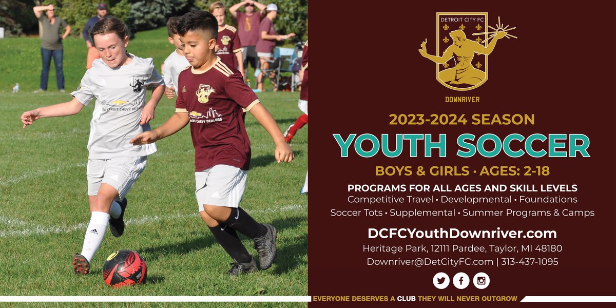 DCFCDownriver's tweet image. ⚜️ REGISTRATION OPEN ⚜️ We have soccer programs for boys and girls ages 2-18 at all skill levels. Competitive Travel, Developmental, Foundations and Soccer Tots! Go to DCFCYouthDownriver.com for more details and to register today!