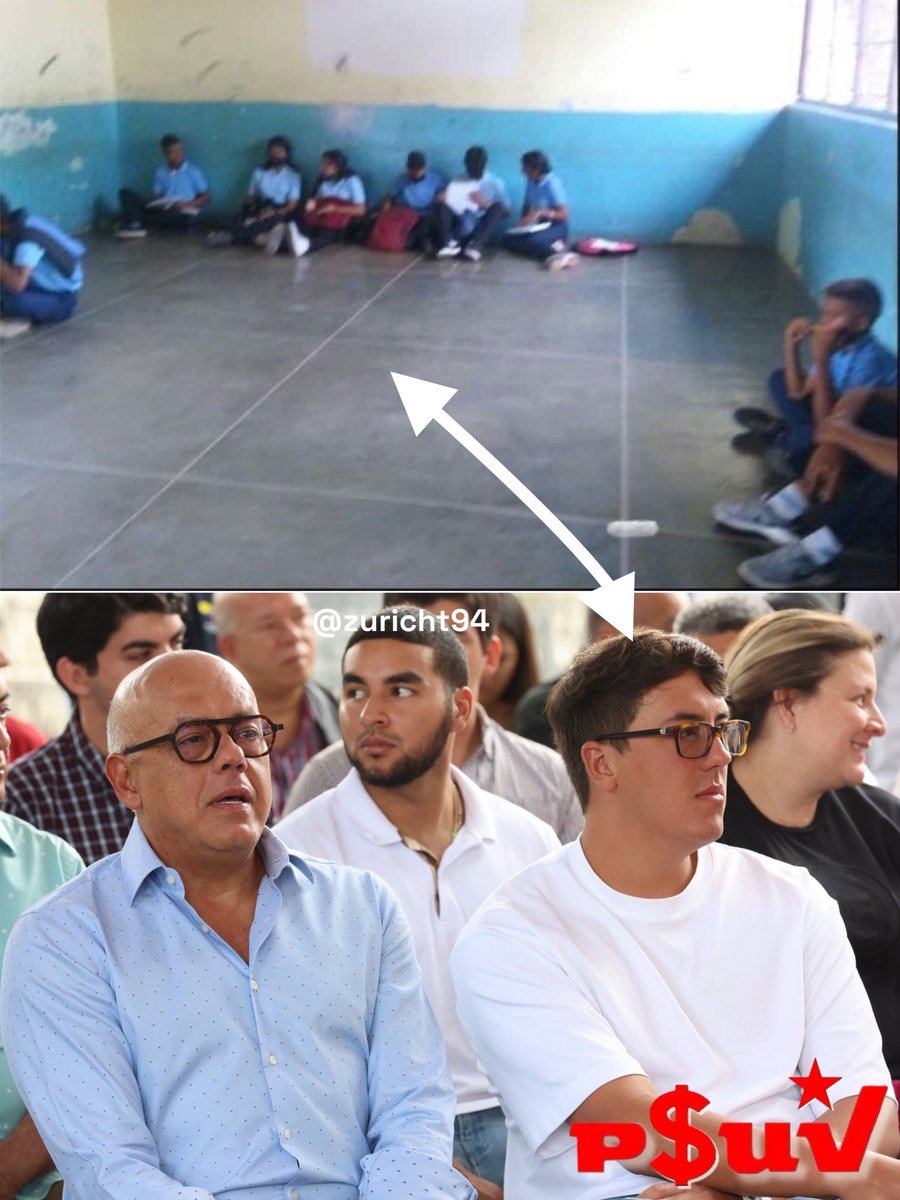 zuricht94's tweet photo. Este es Jorge Rodríguez, el mismo que les dice que hay que sacrificarse para no perder los logros obtenidos por la revolución.
Lo que no les dice, es que mientras sus hijos carecen de pupitres, su hijo estaba bien cómodo en México en una universidad pagada en dólares. A eso èl lo llama igualdad.