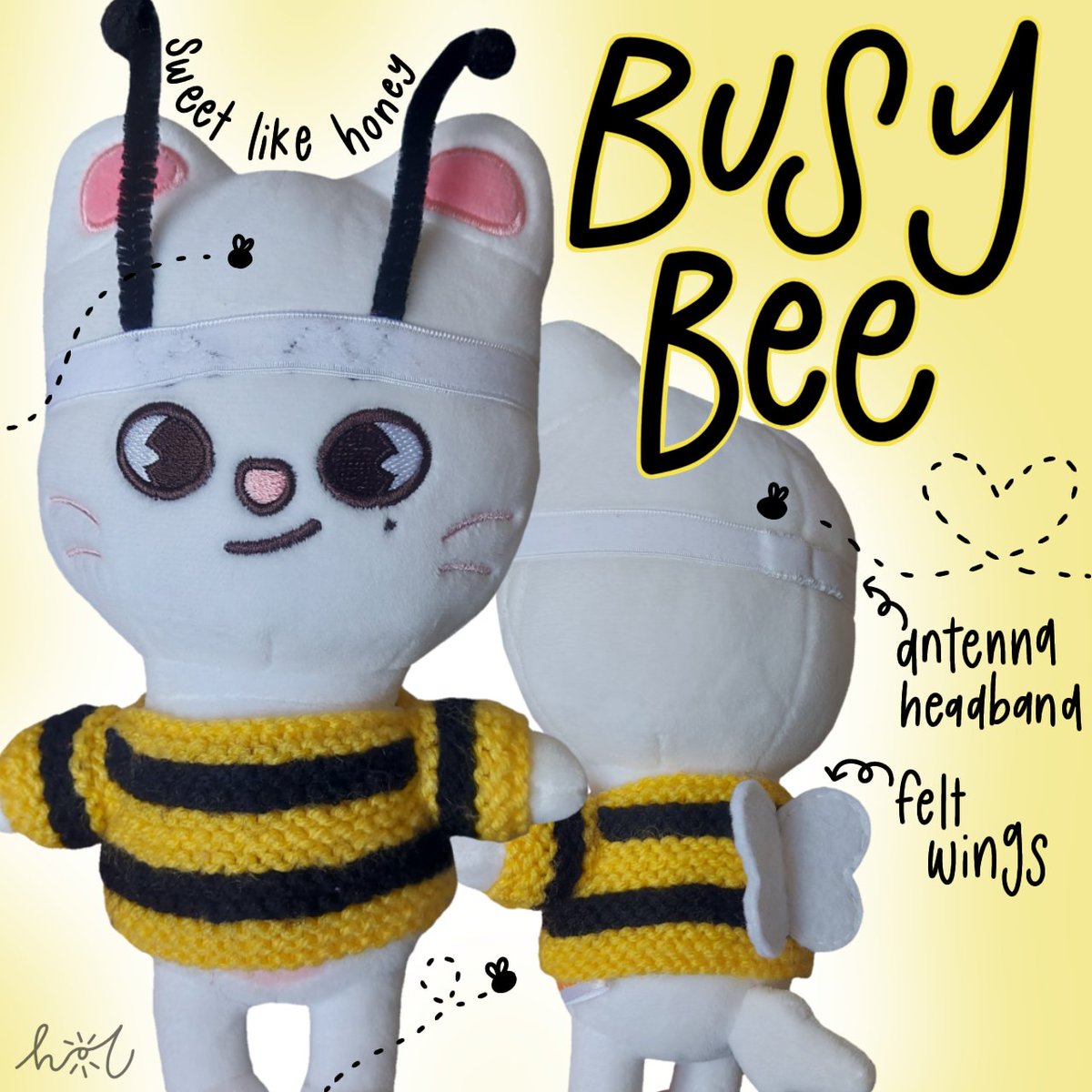 sunshineholshop's tweet photo. Buzz buzz 🐝
Hyune bee says hello! 

Busy bee jumper will come with a jumper with attached felt wings and an antenna headband

#StrayKids #Straykidsfanart #skz #skzoo #SKZOOfanart https://t.co/Du3b1SBzYN