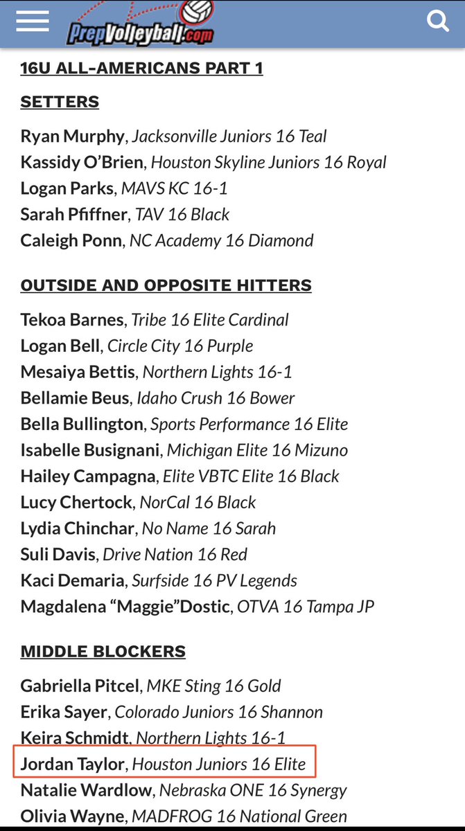 Jordan Taylor (@jordann007) on Twitter photo Thank You <a href="/PrepVolleyball/">PrepVolleyball.com</a> for selecting me as a 16U All-American. What an honor to be in such great company!!! <a href="/houstonjuniors/">Houston Juniors</a> <a href="/LCHSLobosVB/">LoboVB</a> Thank You <a href="/PrepVolleyball/">PrepVolleyball.com</a> for selecting me as a 16U All-American. What an honor to be in such great company!!! <a href="/houstonjuniors/">Houston Juniors</a> <a href="/LCHSLobosVB/">LoboVB</a>
