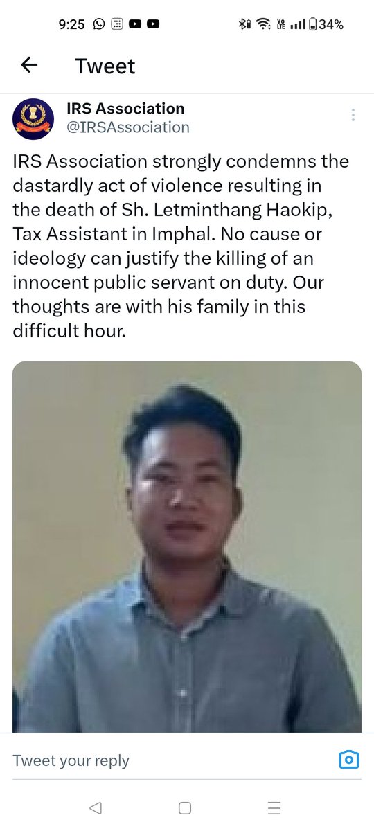BenjaminMa59017's tweet photo. "I can hear  them gathering outside my quarter, they know I'm here- I am so scared" - the last words of an Income Tax Dept Officer who was dragged out of his CPWD quarter, beaten and burnt alive. Body lying unclaimed in a morgue somewhere in Imphal! HUMANITY DIED IN IMPHAL ON 4TH MAY.

Over two months later, Kim is still coming to terms with her brother’s death. Letminthang had joined the tax department only last May. He had lived in Maharashtra until 2021, graduating with a master’s degree in mathematics. Kim also has a 16-year-old sister; the siblings lost their mother last year to cancer while their father died in 2016. 

“After the demise of our mother, we were parents to each other. He was younger than me but used to take care of us,” Kim told Newslaundry. “We were so close that we would share all our secrets with each other. Now he has gone from this world leaving just me and my younger sister."
This is so painful to read. We're literally left without words. We can only weep in silence.
🔽👇 https://t.co/LK1FWiAl02

#ManipurViolence #SeparateAdministration 

@thewire_in @EastMojo @Outlookindia @TheCitizen_News @DailyhuntApp @scroll_in @newslaundry @TheQuint @firstpost @indiatimes @AIIndia @amnestysasia @UNHumanRights @UNOCHA @UN @antonioguterres @democracynow @HuffPost @HuffPostIndia @theintercept @NDTV @ANI @CNN