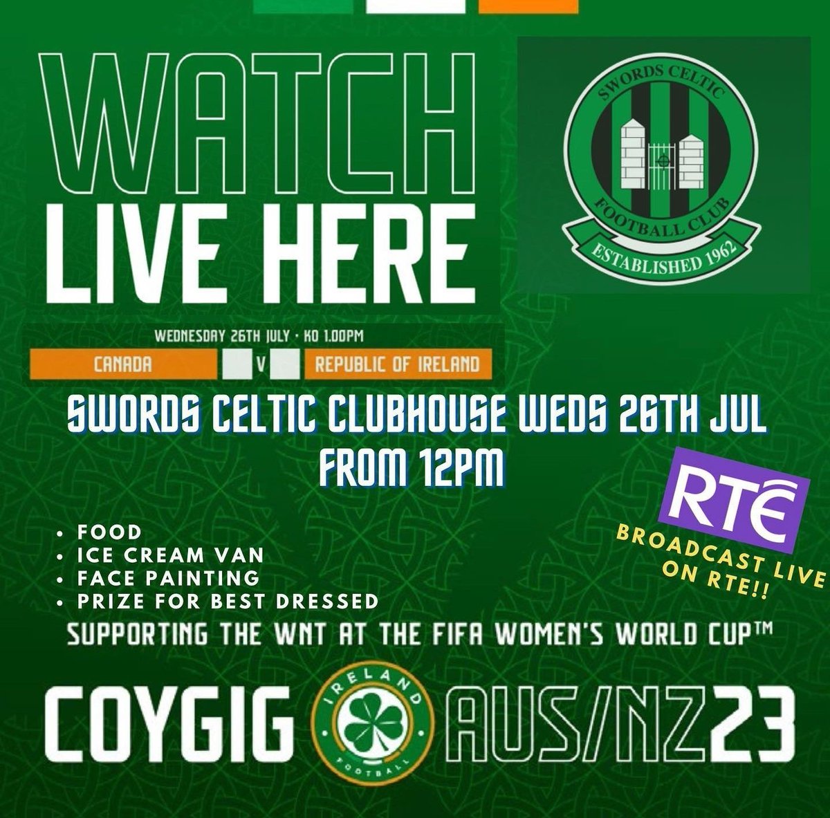 We look forward to hosting a World Cup Watch Party tomorrow to cheer on Ireland. <a href="/RTEjr/">RTÉjr</a> <a href="/RTEsport/">RTÉ Sport</a> will be in attendance. 

⚽️🇮🇪⚽️🇮🇪

#COYGIG