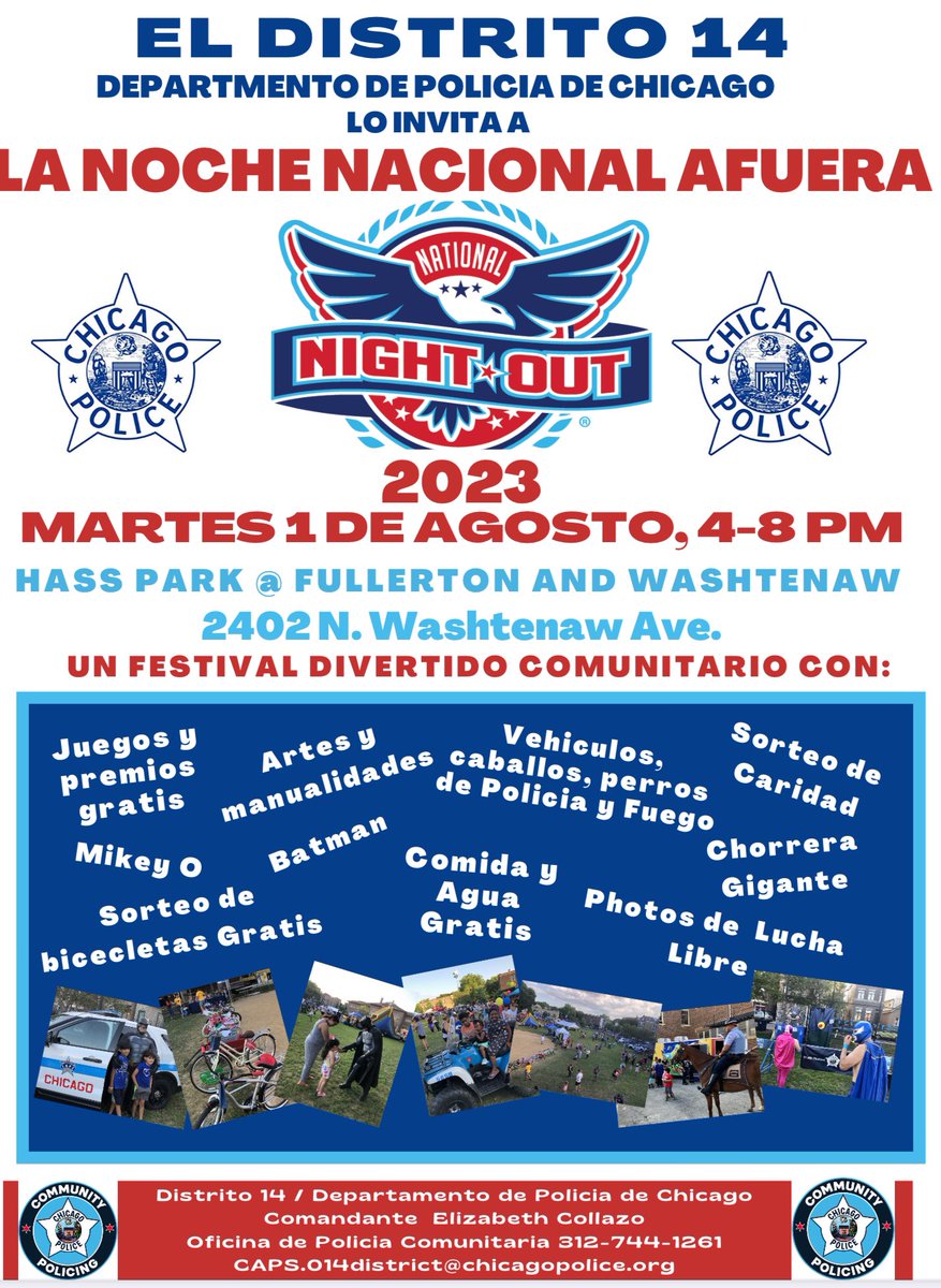 ChicagoCAPS14's tweet photo. Come join us at our National Night Out event on Aug. 1st at Haas Park, 2402 N Washtenaw. If any youth would like to volunteer, please contact the CAPS office at 312-744-1261. https://t.co/leV5zyf86I