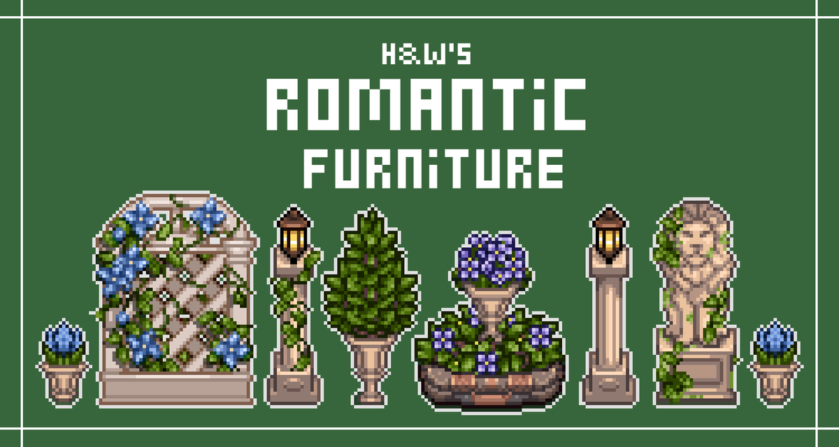himetarts's tweet photo. [RTS Appreciated] Seasonal Romantic Furniture is officially live! 🏛🌿

My proudest furniture release is here! Months of work went into it, so if you could give it a download or share it, it'd mean the world to me! 🥹 — #StardewValley #StardewValleyMods https://t.co/Ne19B2kfEl