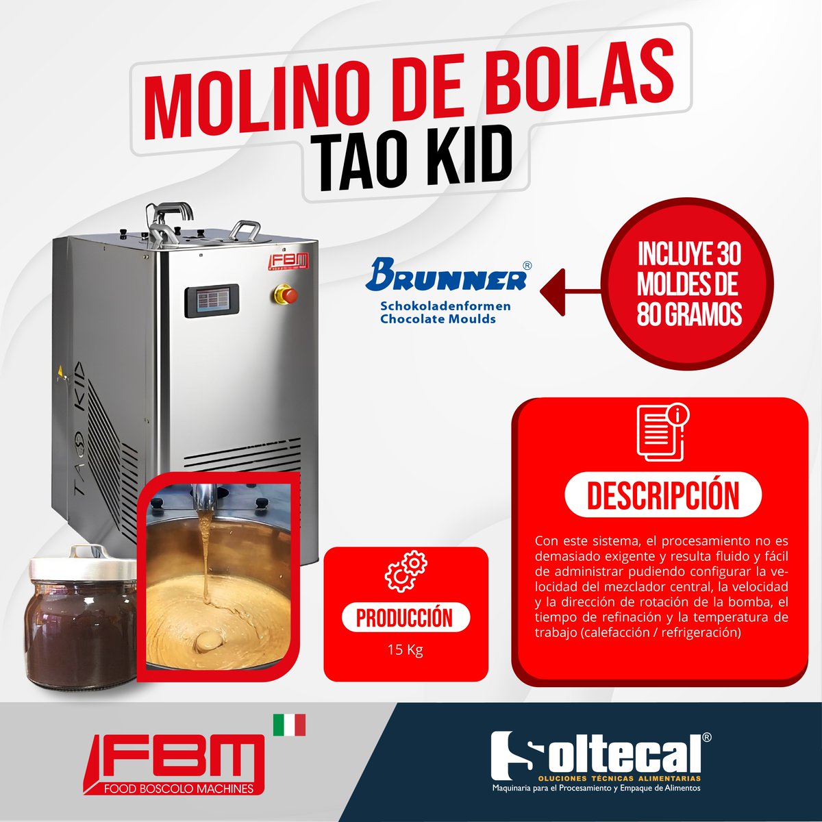 SOLTECAL's tweet image. Tao Kid refina rápidamente chocolate, pastas de nueces (para gianduia) y cremas para untar.
Ha sido diseñado para alcanzar 20/25 micras de espesor en un ciclo de 3 a 5 horas.

#temperingmachine #chocolatemachine