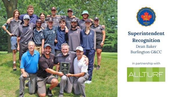 OntarioGSA's tweet photo. It's #SuperRec time! #OGSA @RSOGCTurf and Mike Fraser of @AllTurf_LTD are commending Burlington G&CC superintendent Dean Baker and the team for their work in prepping for the Ontario Men's Mid-Amateur Championship! We see your hard work and it has paid off! https://t.co/hyOEd3eGGZ