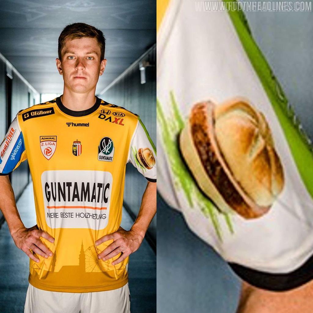 Österreich hat Trikotwerbung endgültig durchgespielt. Der SV Ried läuft in der kommenden Saison ganz casual mit einer Leberkässemmel auf dem Ärmel auf. 🇦🇹🫶