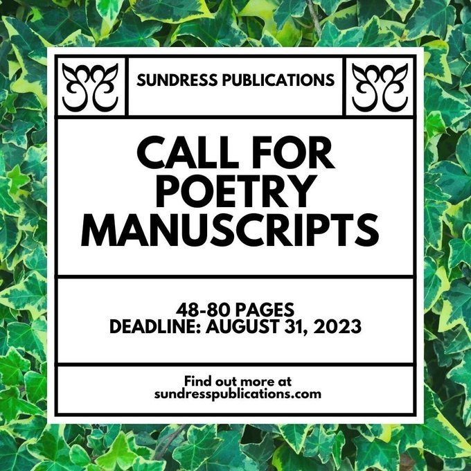 Do you want a free entry to <a href="/SundressPub/">SundressPublications</a>'s open call for full-length manuscripts?

1) POC can sub for free
2) DM me for one of two free entries I get as a board member!
3) Deadline: August 31

sundresspublications.com