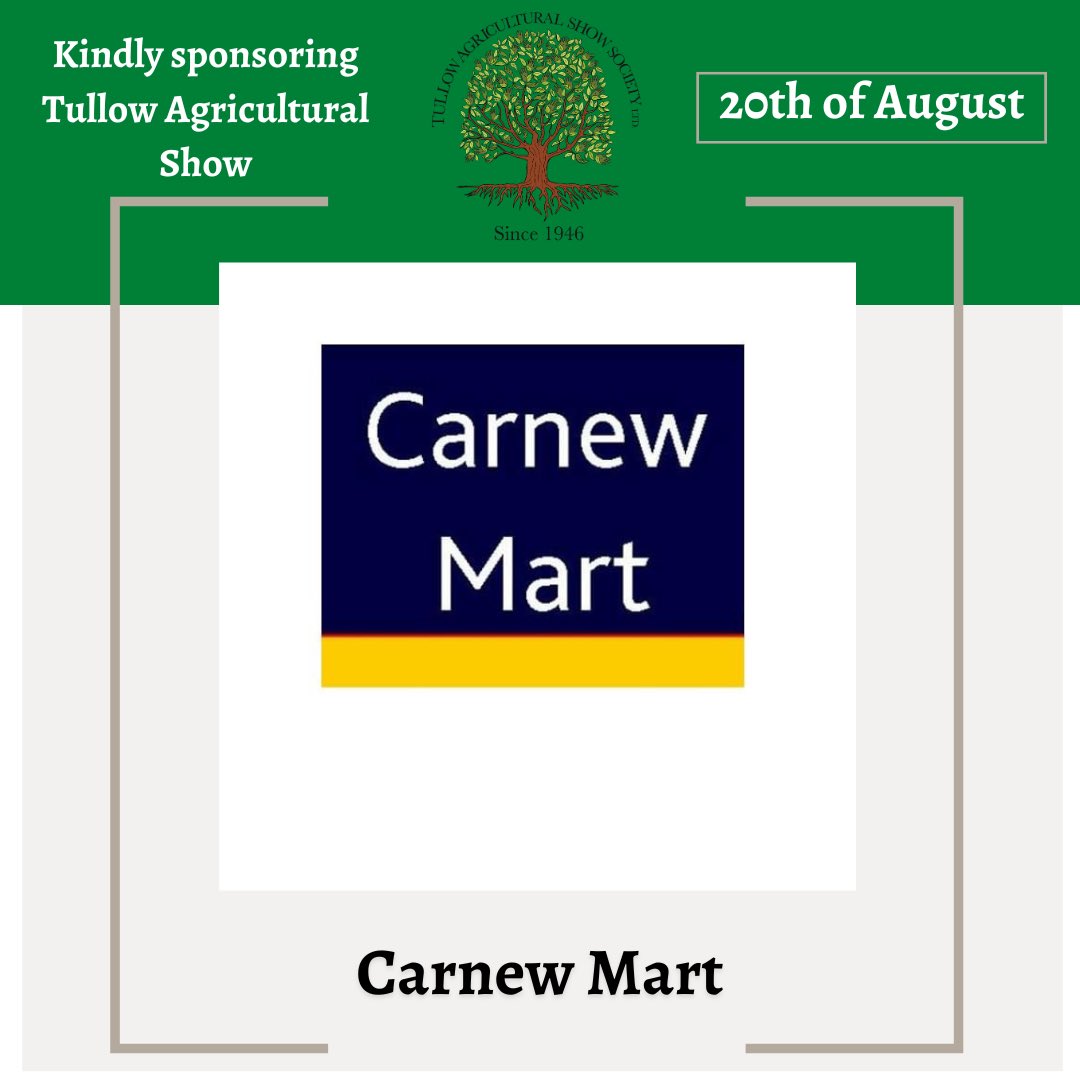 Tullowagrishow's tweet photo. Another very warm welcome to some more of our fantastic sponsors! We thank them for their generosity and continued support of Tullow Agricultural Show ⭐️

The Show would not be where it is today without their incredible support!

#supportoursponsors https://t.co/BeCWy1jDmp